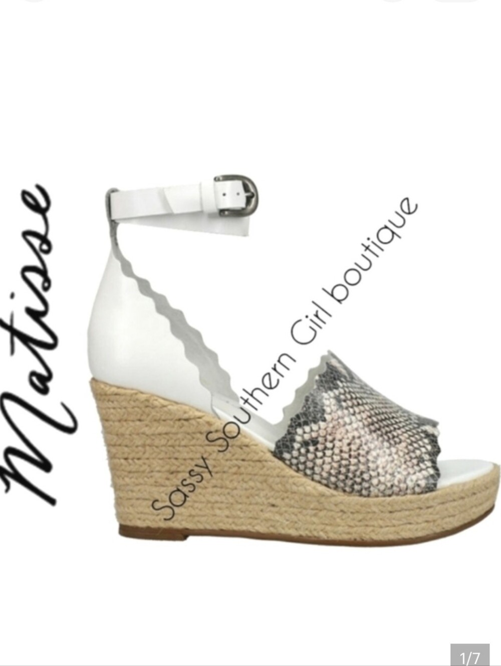 🆕⭐Matisse white snake print leather wedges